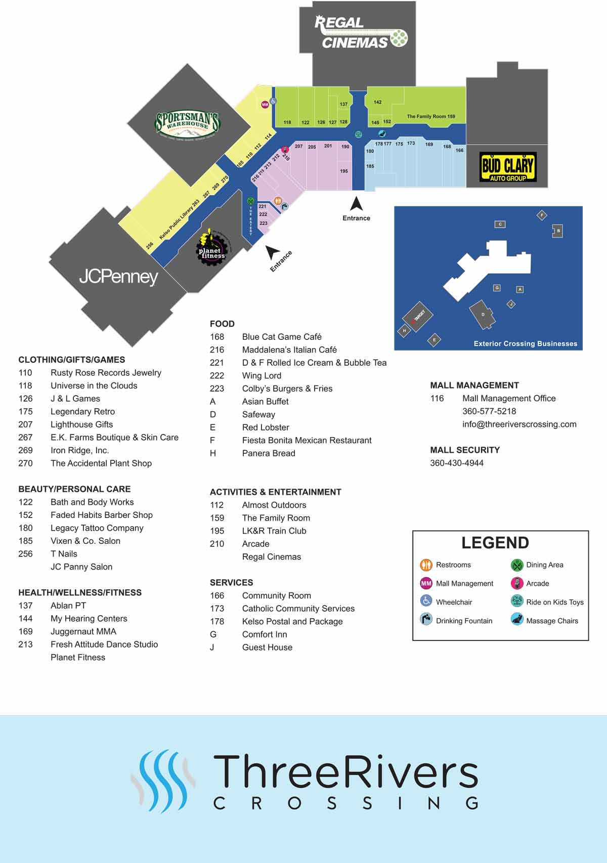 Three Rivers Crossing Mall Directory december 2025
